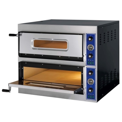 FOUR A PIZZA ELECTRIQUE PROFESSIONNEL, 2 X 4 PIZZA Ø 300 MM, COMMANDES MECANIQUES, TRIPHASE